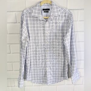 Tommy Hilfiger Blue/White Plaid Stretch Athletic Fit Non-Iton Button Down Shirt